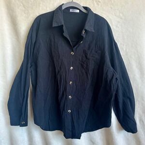 Hotouch Black Linen Cotton Button Down Shirt Size XL Summer Lightweight Vacation